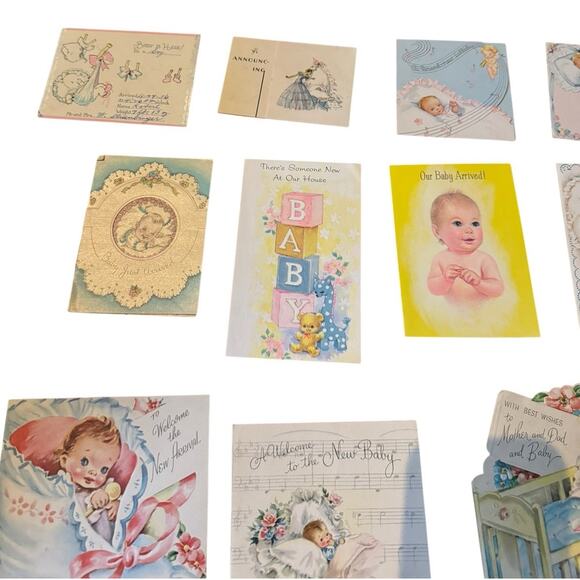 VTG Welcome New Baby Announcement Greeting Stork Boy Girl Just Arrived USED - Picture 2 of 7